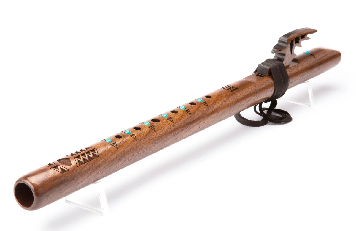 Native american flute- Red Tail Hawk G - Walnut with Turquoise inlays