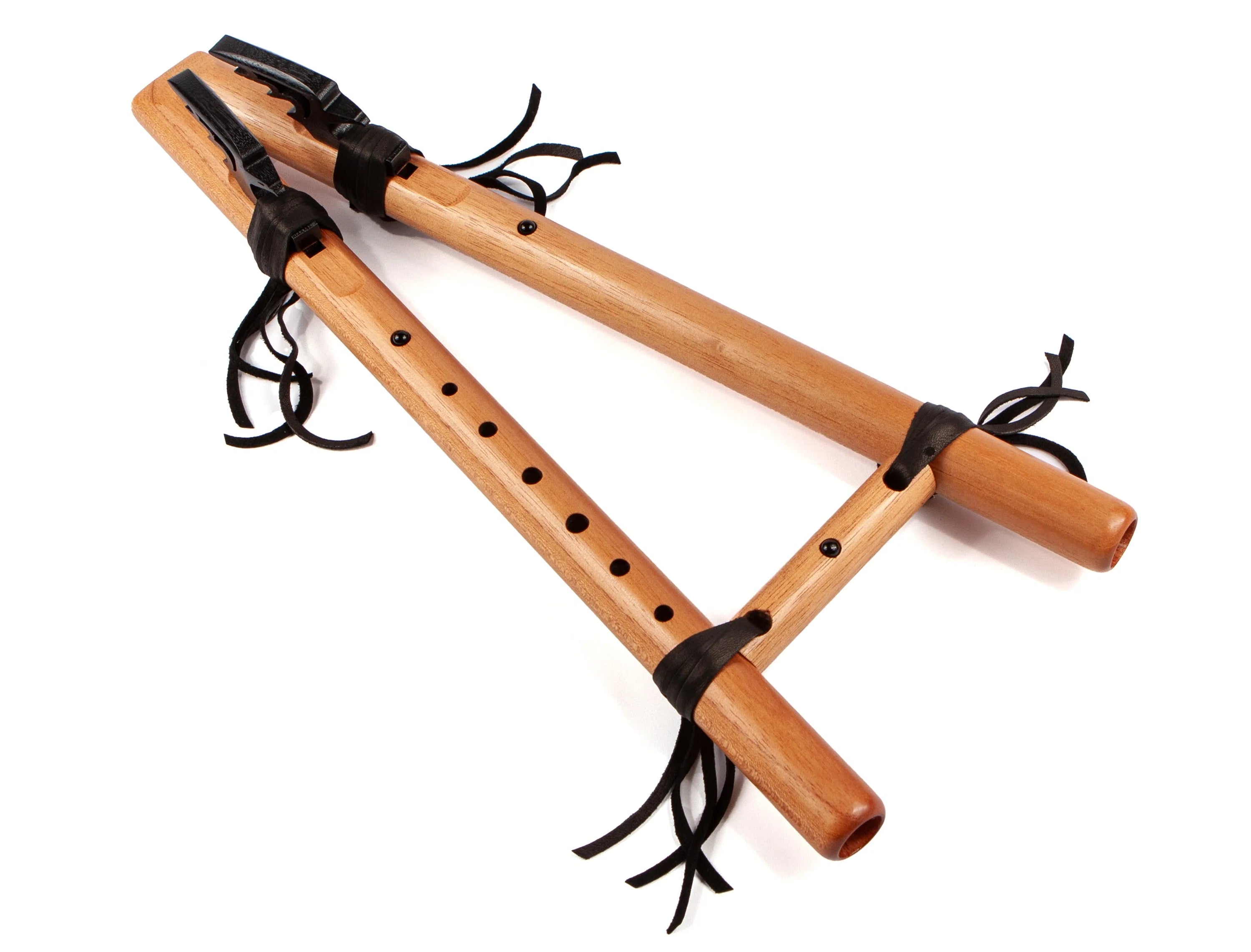 Wooden double drone flute for beginners and sound healers