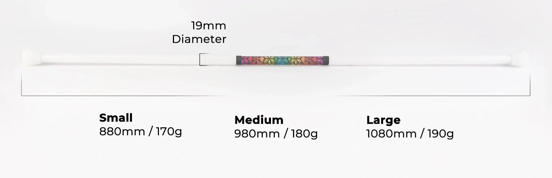 Lumi Pro Rechargeable LED Staff sizes