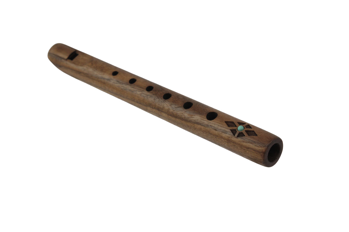 Native American flute - High Spirits Pocket Spirit Flute G - Walnut with turquoise inlays