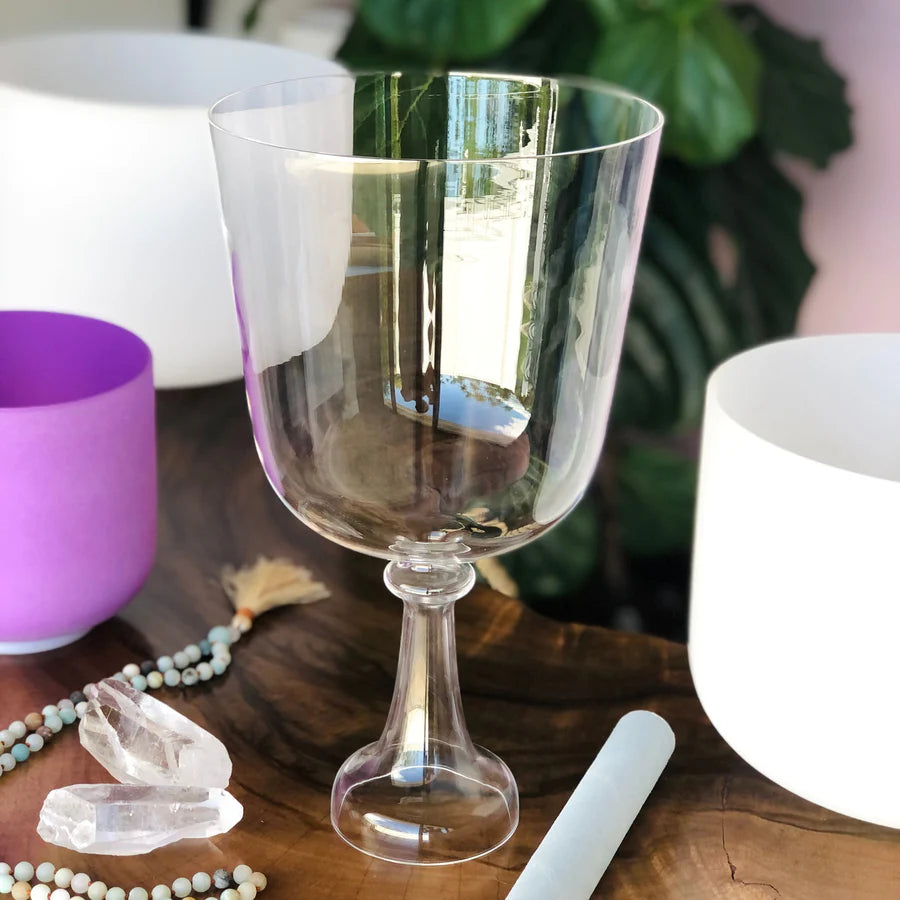 Transparent quartz Practitioner’s Challis bowl showing crystal clarity and design