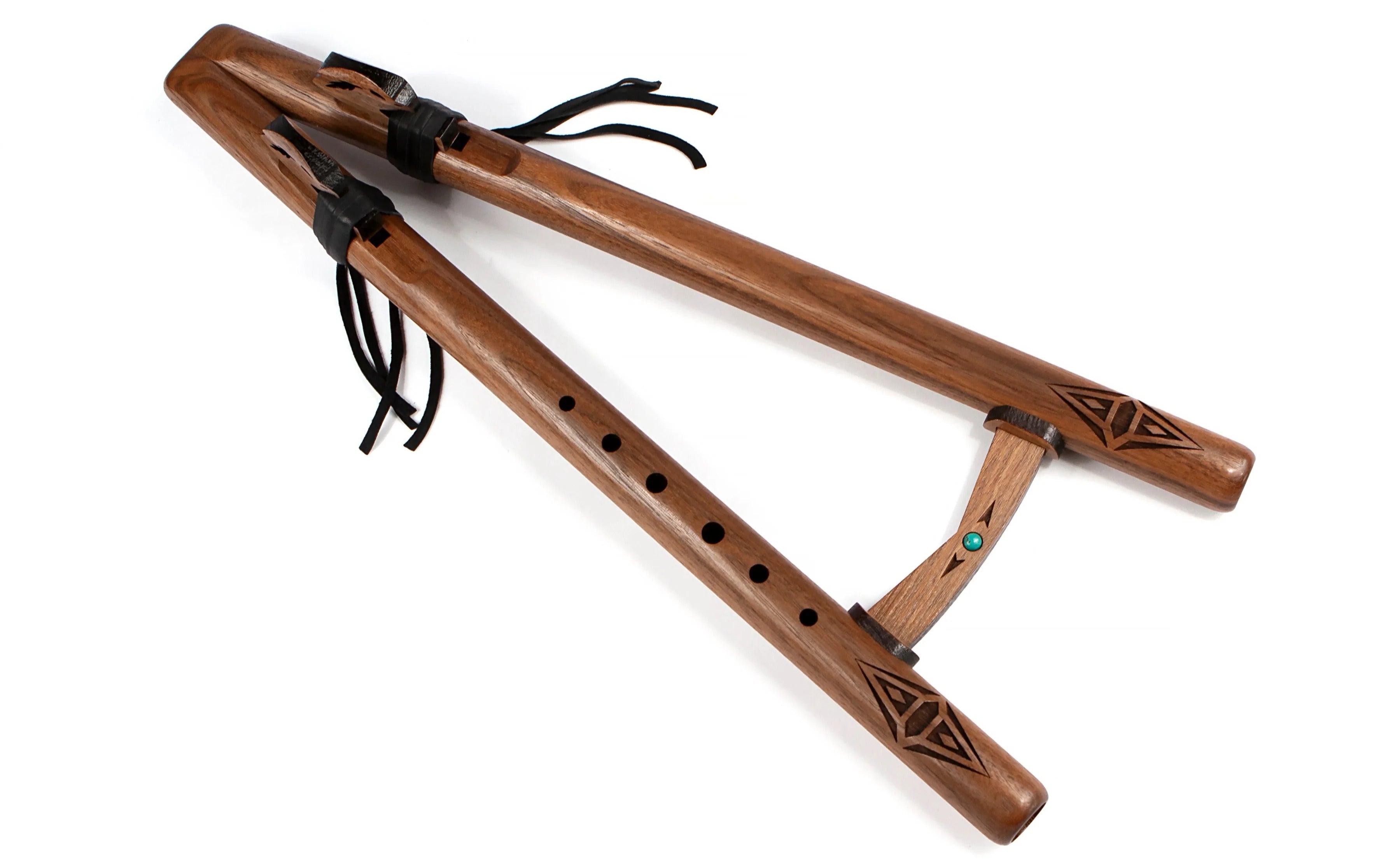 Double flute in F# minor walnut wood with drone pipe handcrafted instrument