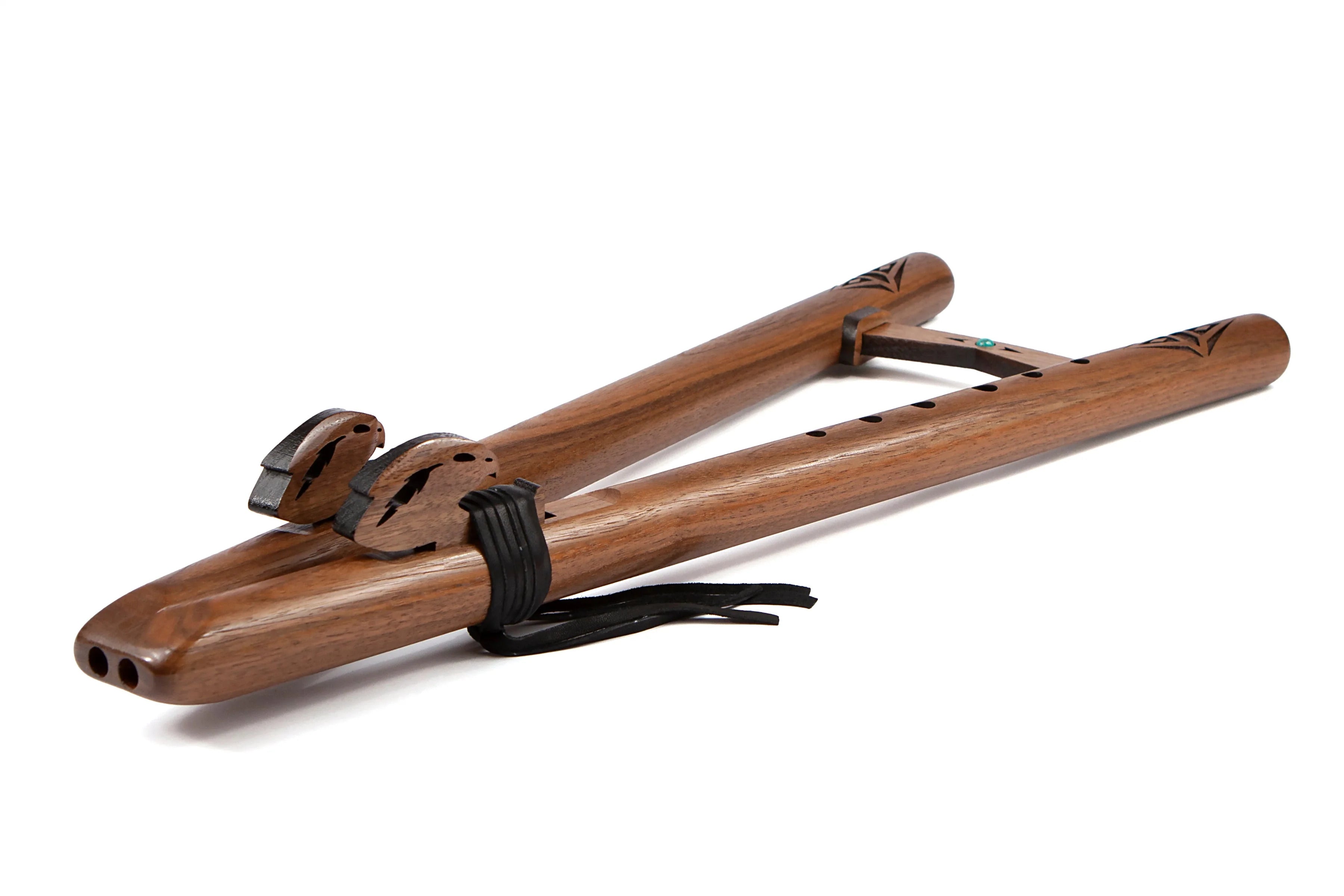 Handcrafted double Native American flute walnut F# minor melody and drone