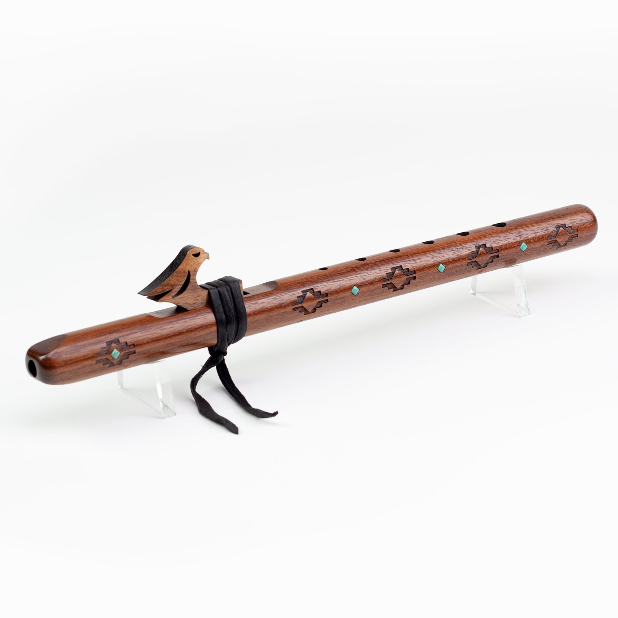 High Spirits Kestrel Signature High D flute with turquoise inlay on walnut