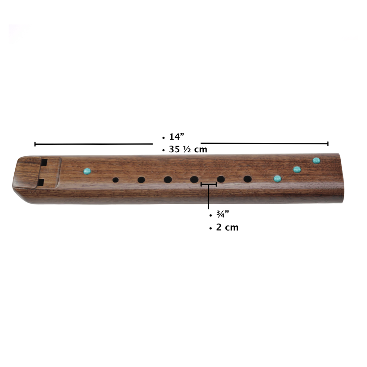 High Spirits Double Nova Flute - A Walnut with turquoise inlays Son of Drum measurement
