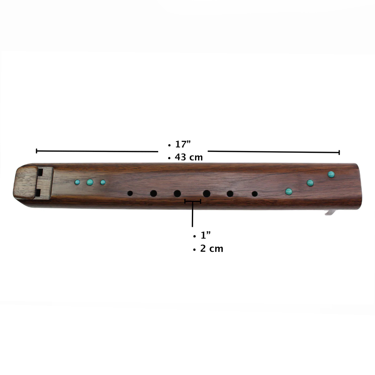High Spirits Double Nova Flute - F# Walnut with turquoise inlays measurement