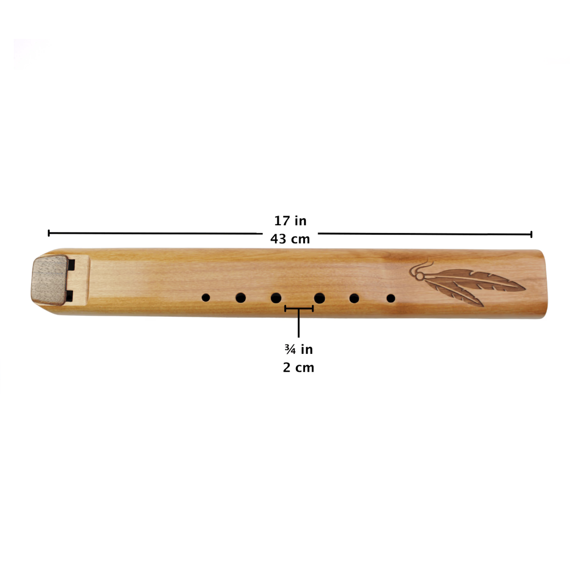 High Spirits Double Nova Flute - F# Alder wood measurement