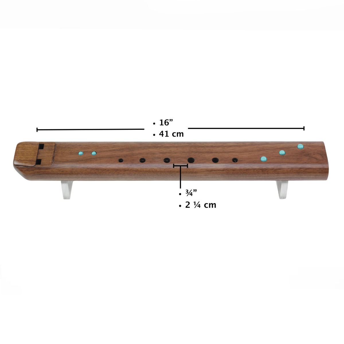 High Spirits Double Nova Flute - G Walnut with turquoise inlays measurements