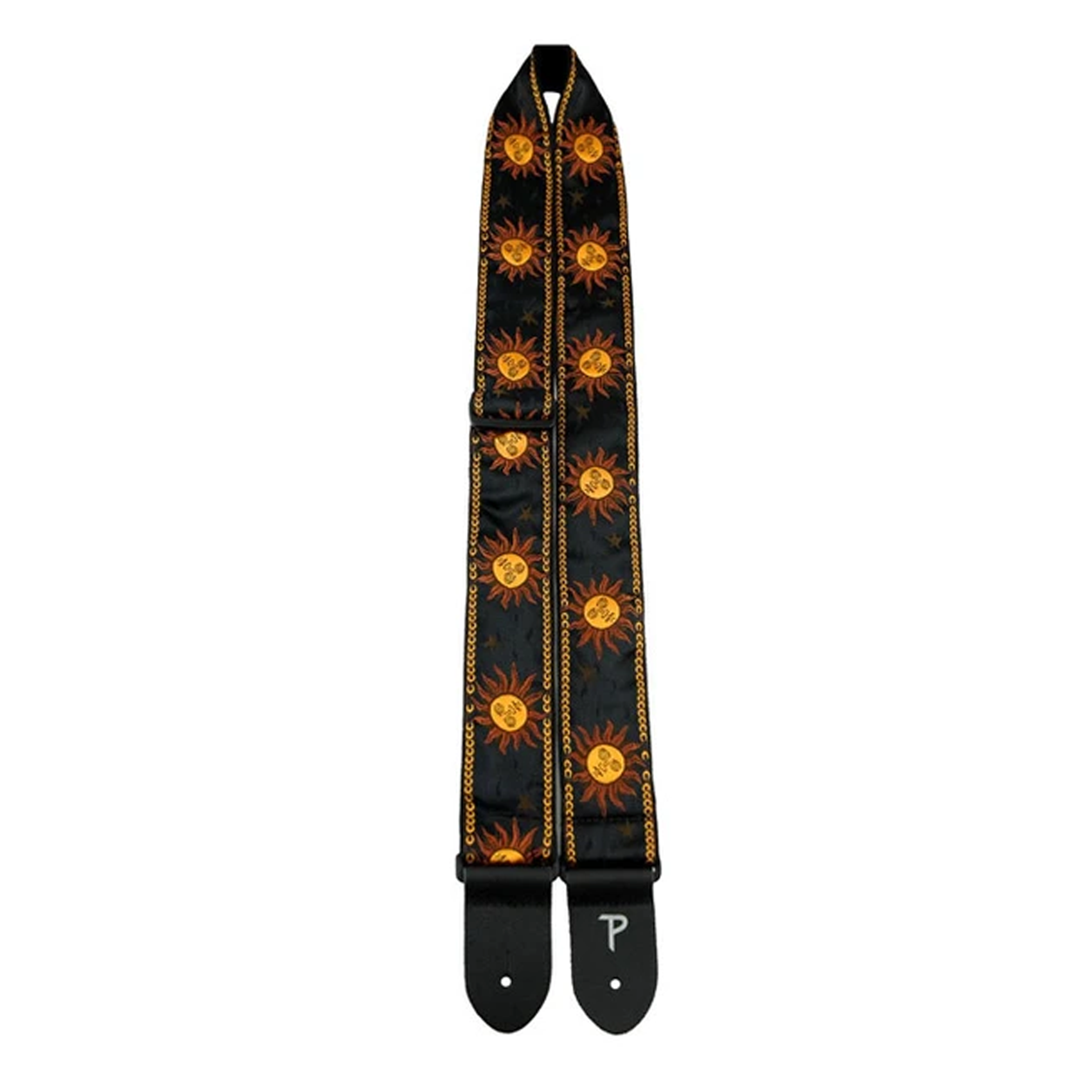 PERRIS 2" JACQUARD GUITAR STRAP WITH YELLOW SUNS ON BLACK BACKING DESIGN