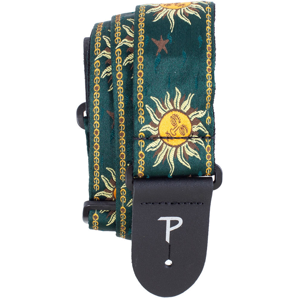 Perris 2" Jacquard Guitar Strap with Yellow Suns On Black Backing Design