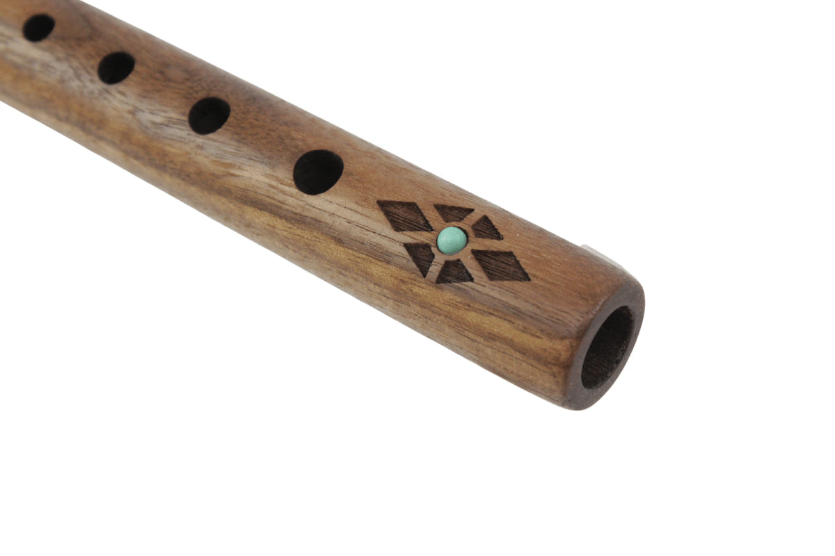 High Spirits Pocket Spirit Flute G - Walnut with turquoise inlays son of drum