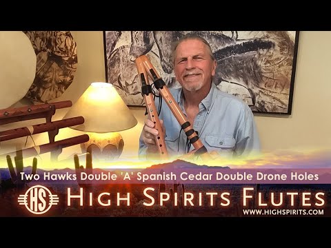 How to play High Spirits Two Hawks Double 'A' flute - Spanish Cedar Double Drone Holes video